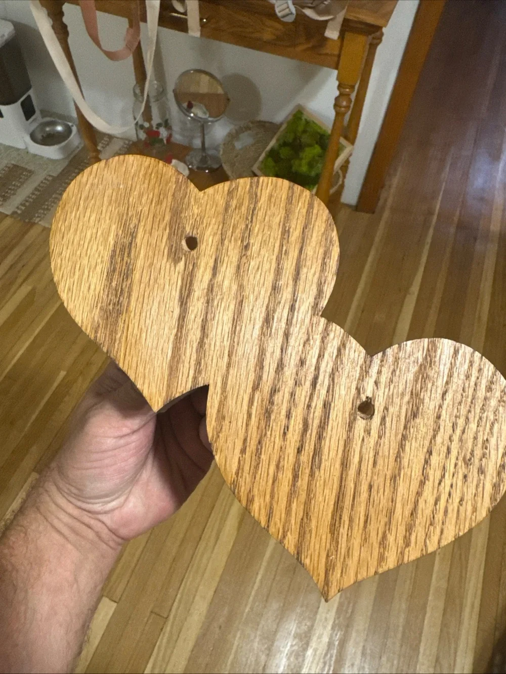 vintage wooden double-heart wall shelf 1980s